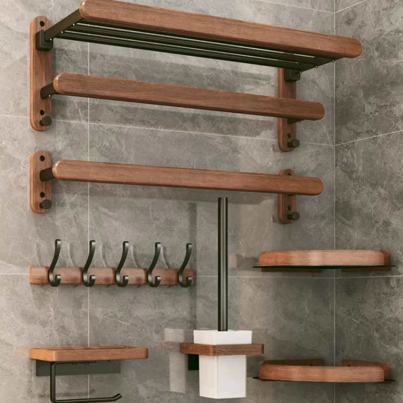 Walnut towel rack no punch bathroom shelf BATHROOM SHELVES Walnut towel rack no punch bathroom shelf BATHROOM SHELVES