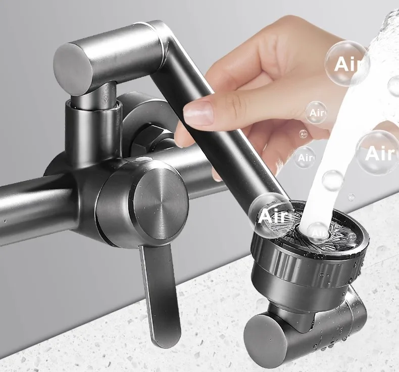4 Mode Stainless Steel Wall Mounted Kitchen Faucet Bathroom Kitchen Sink Washbasins Cold Hot Water Mixer Tap 360 Degree