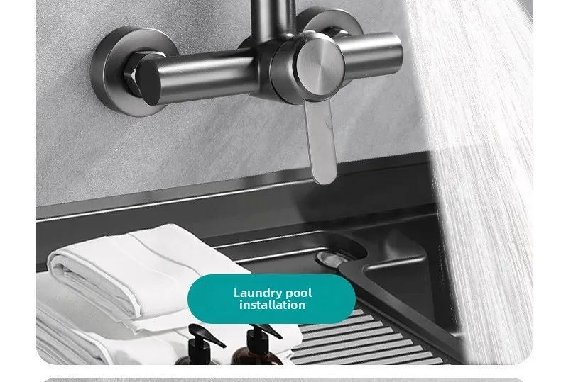 4 Mode Stainless Steel Wall Mounted Kitchen Faucet Bathroom Kitchen Sink Washbasins Cold Hot Water Mixer Tap 360 Degree