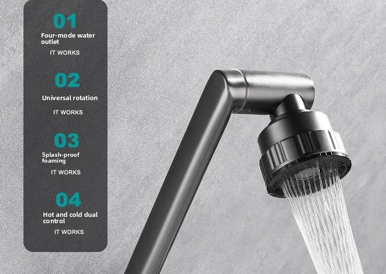4 Mode Stainless Steel Wall Mounted Kitchen Faucet Bathroom Kitchen Sink Washbasins Cold Hot Water Mixer Tap 360 Degree
