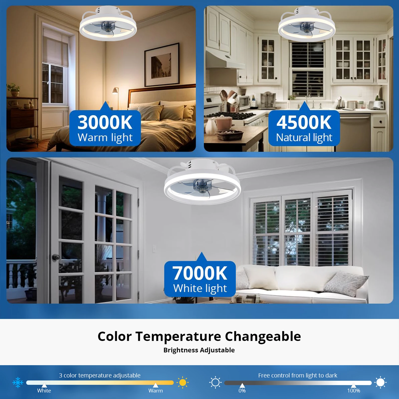 55W Smart Ceiling Fan Fans With Lights Remote Control Bedroom Decor Ventilator Lamp 33cm Air Invisible Blades Silent