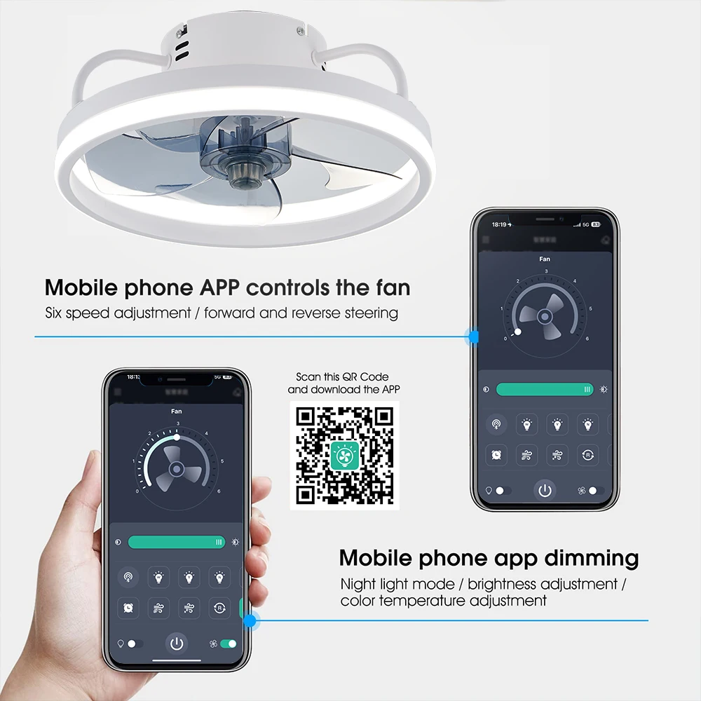 55W Smart Ceiling Fan Fans With Lights Remote Control Bedroom Decor Ventilator Lamp 33cm Air Invisible Blades Silent