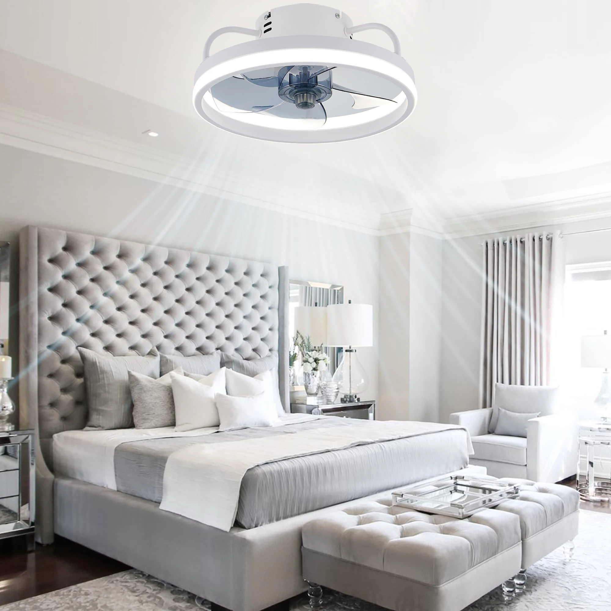 55W Smart Ceiling Fan Fans With Lights Remote Control Bedroom Decor Ventilator Lamp 33cm Air Invisible Blades Silent