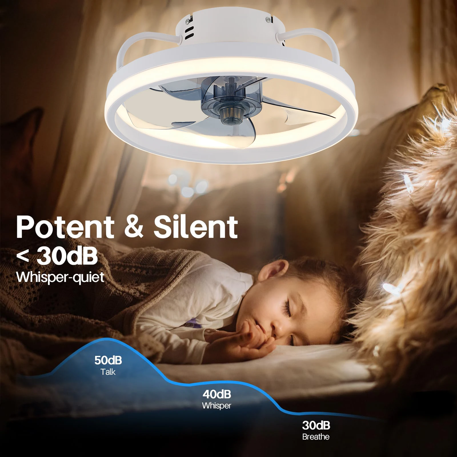 55W Smart Ceiling Fan Fans With Lights Remote Control Bedroom Decor Ventilator Lamp 33cm Air Invisible Blades Silent