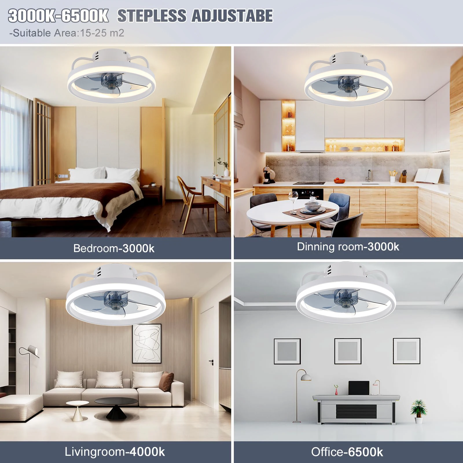 55W Smart Ceiling Fan Fans With Lights Remote Control Bedroom Decor Ventilator Lamp 33cm Air Invisible Blades Silent