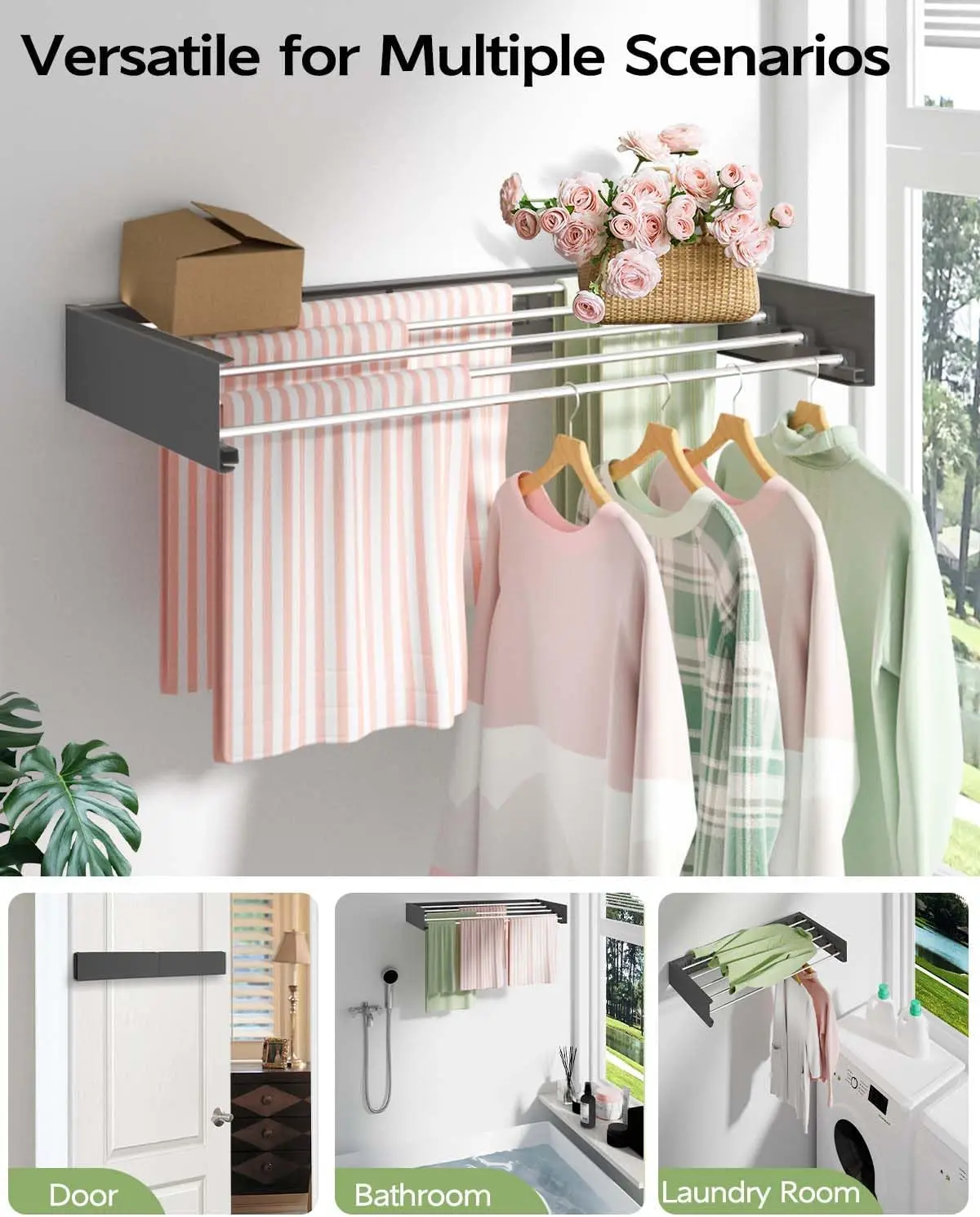 80cm Wall Mounted Laundry Drying Rack White Metal Clothes Drying Rack 5 Rods Space Saving Laundry Racks for Drying Towel Shoes 80cm Wall Mounted Laundry Drying Rack White Metal Clothes Drying Rack 5 Rods Space Saving Laundry Racks for Drying Towel Shoes