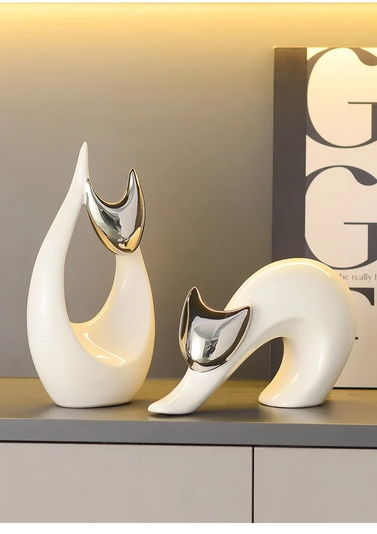 Abstract Artwork Ceramic Kitten Statue
