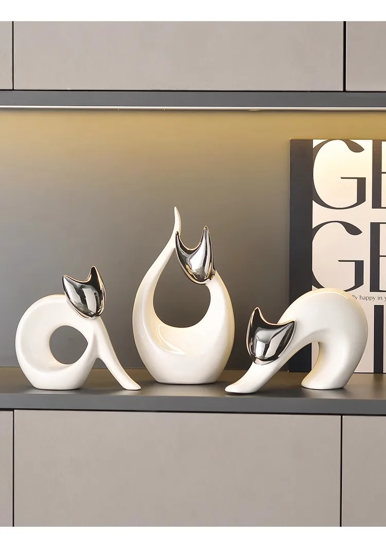 Abstract Artwork Ceramic Kitten Statue