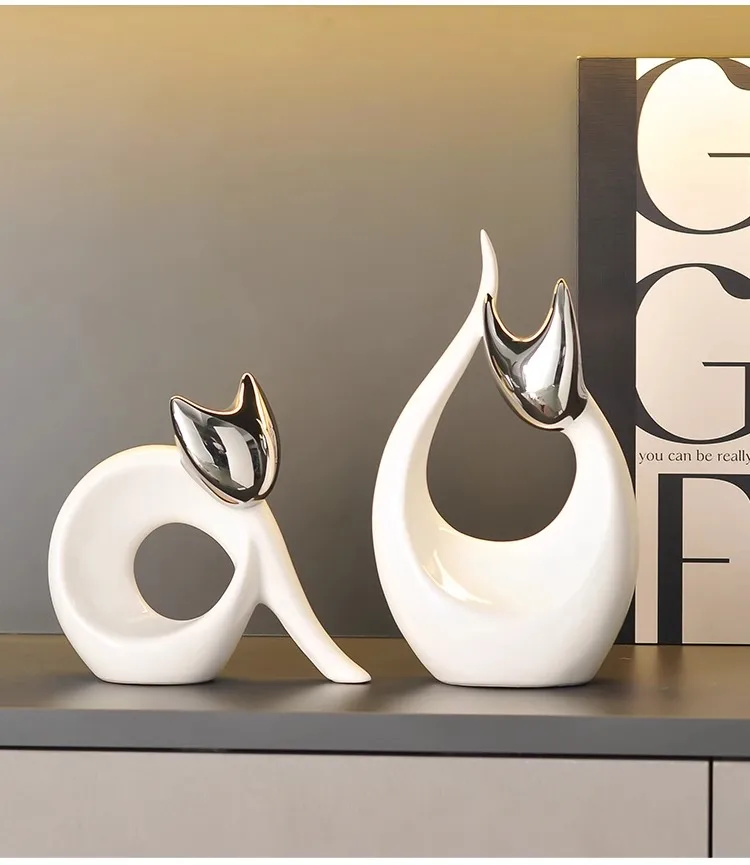 Abstract Artwork Ceramic Kitten Statue