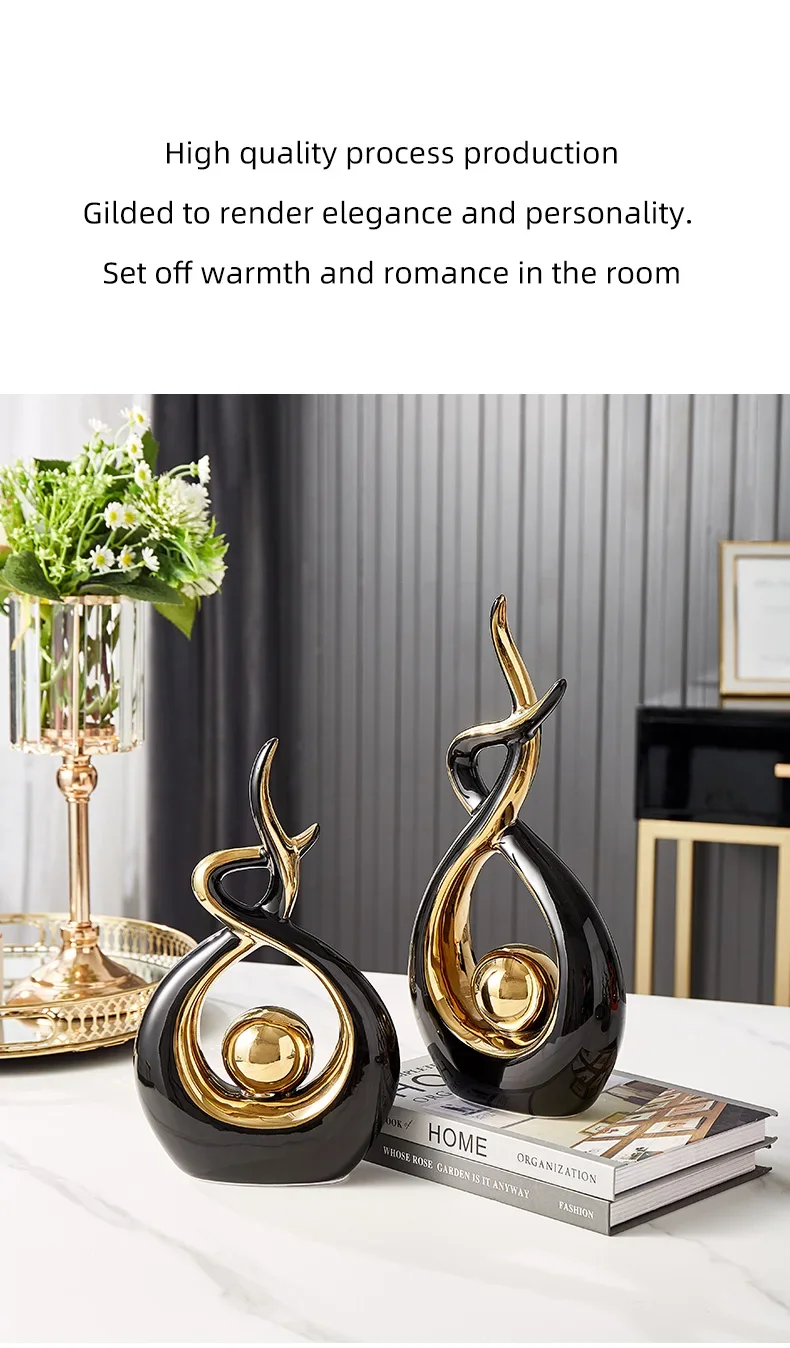 Abstract Ceramic Sculpture Golden Art Statue