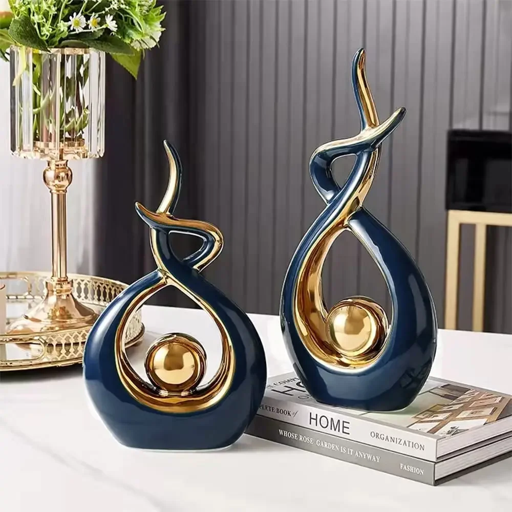 Abstract Ceramic Sculpture Golden Art Statue