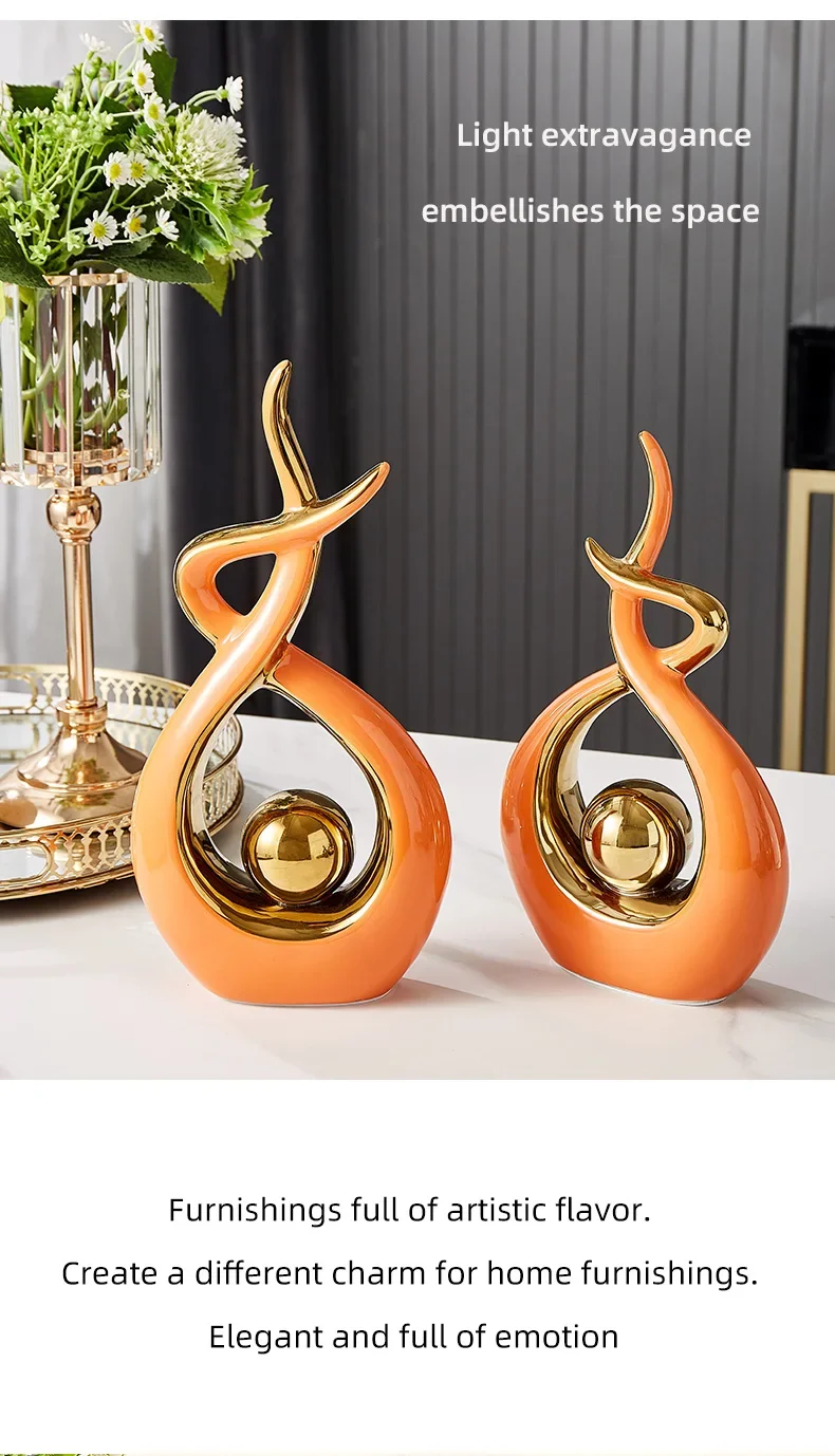 Abstract Ceramic Sculpture Golden Art Statue