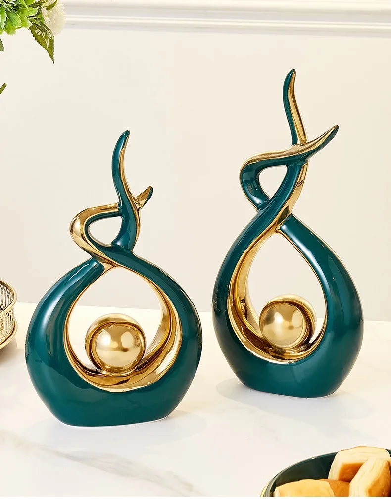 Abstract Ceramic Sculpture Golden Art Statue