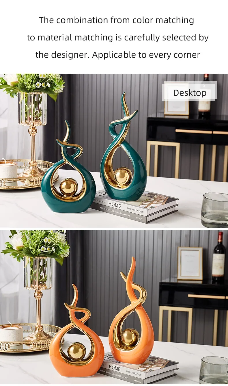 Abstract Ceramic Sculpture Golden Art Statue