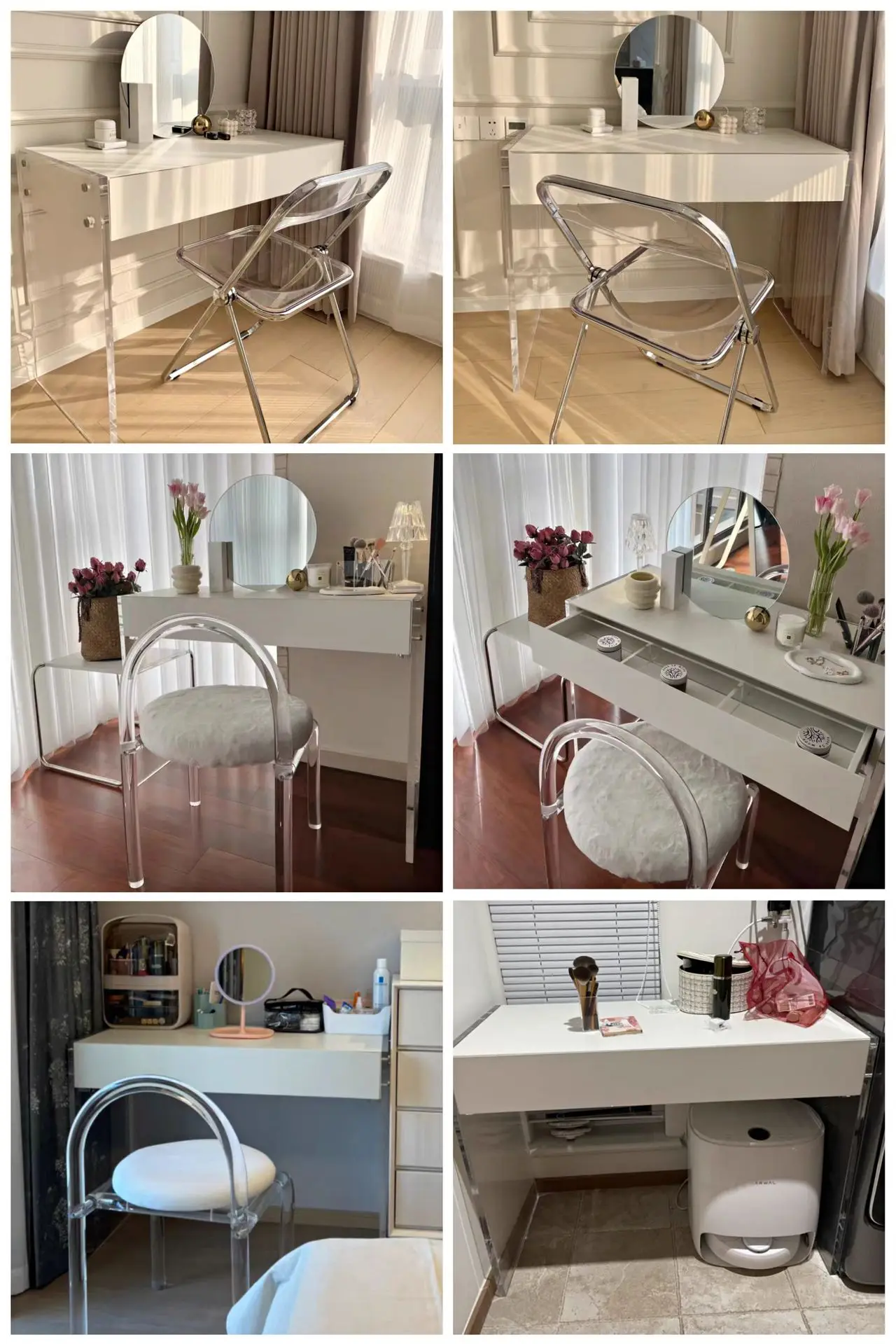 Acrylic Dressers Solid Wood Cabinet Bedroom Simple Design Modern Dressing Tables Makeup Stool With Mirror Minimalist Furniture