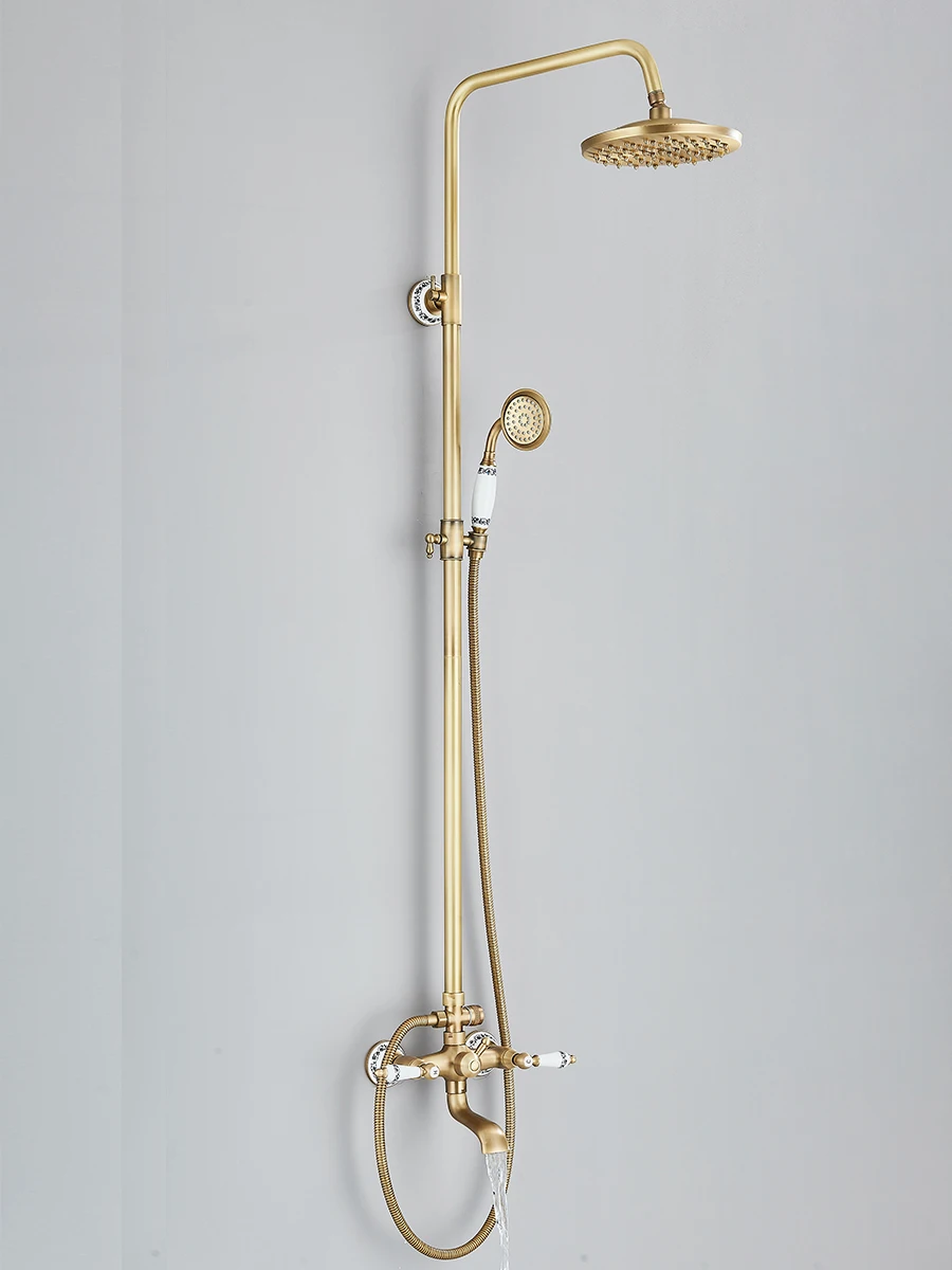 Antique Brass Rainfall Shower With Handheld