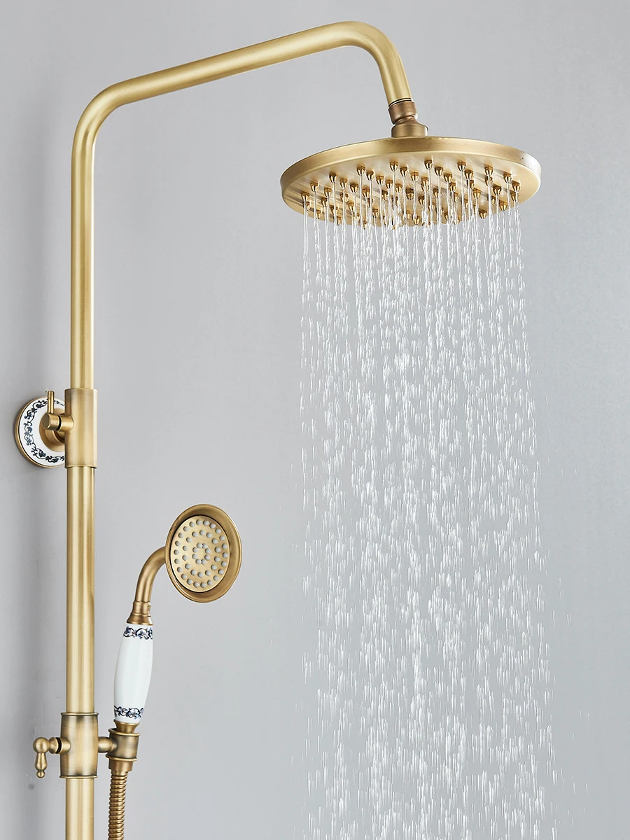 Antique Brass Rainfall Shower With Handheld