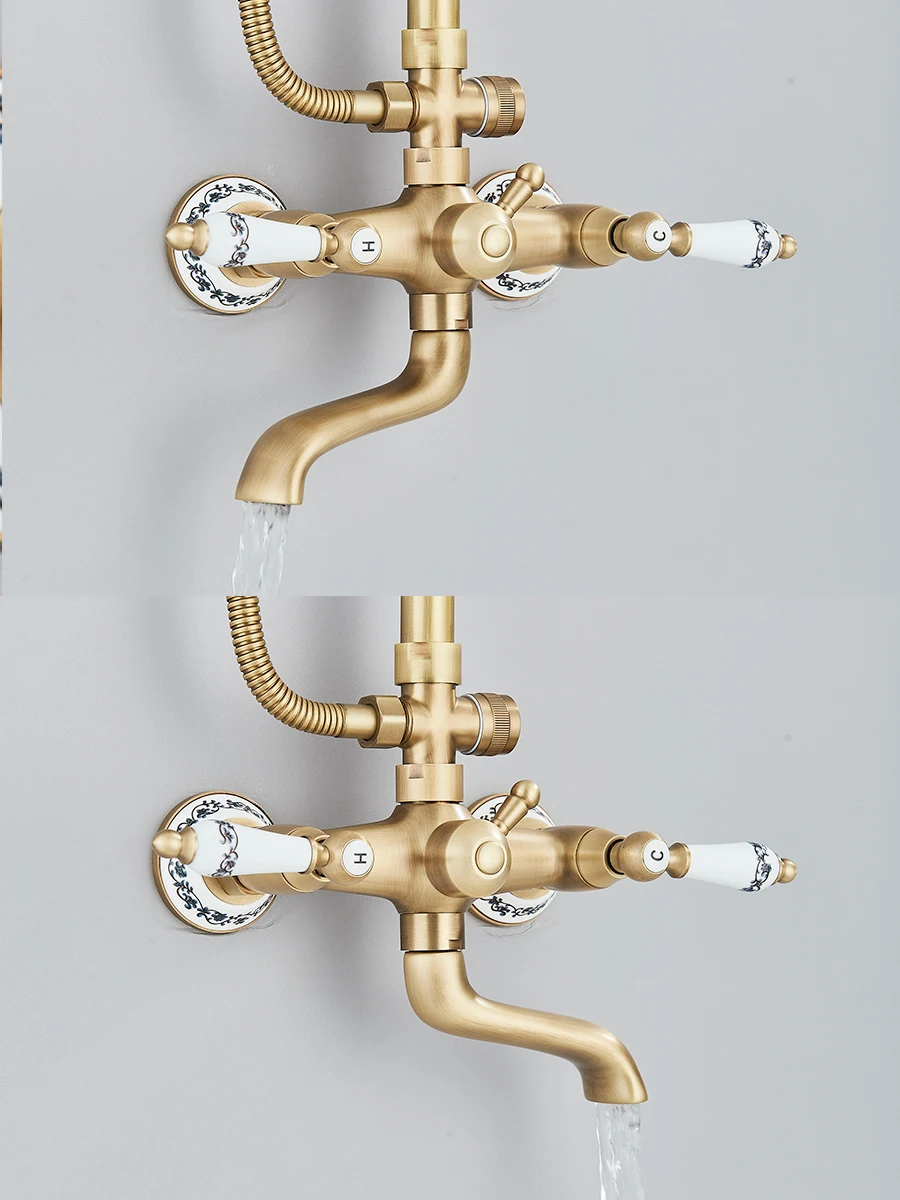 Antique Brass Rainfall Shower With Handheld