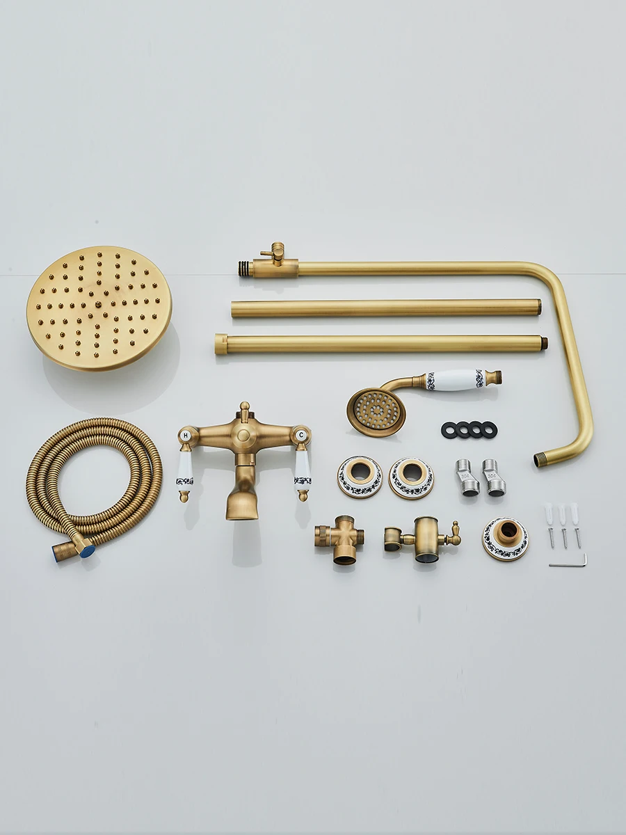 Antique Brass Rainfall Shower With Handheld