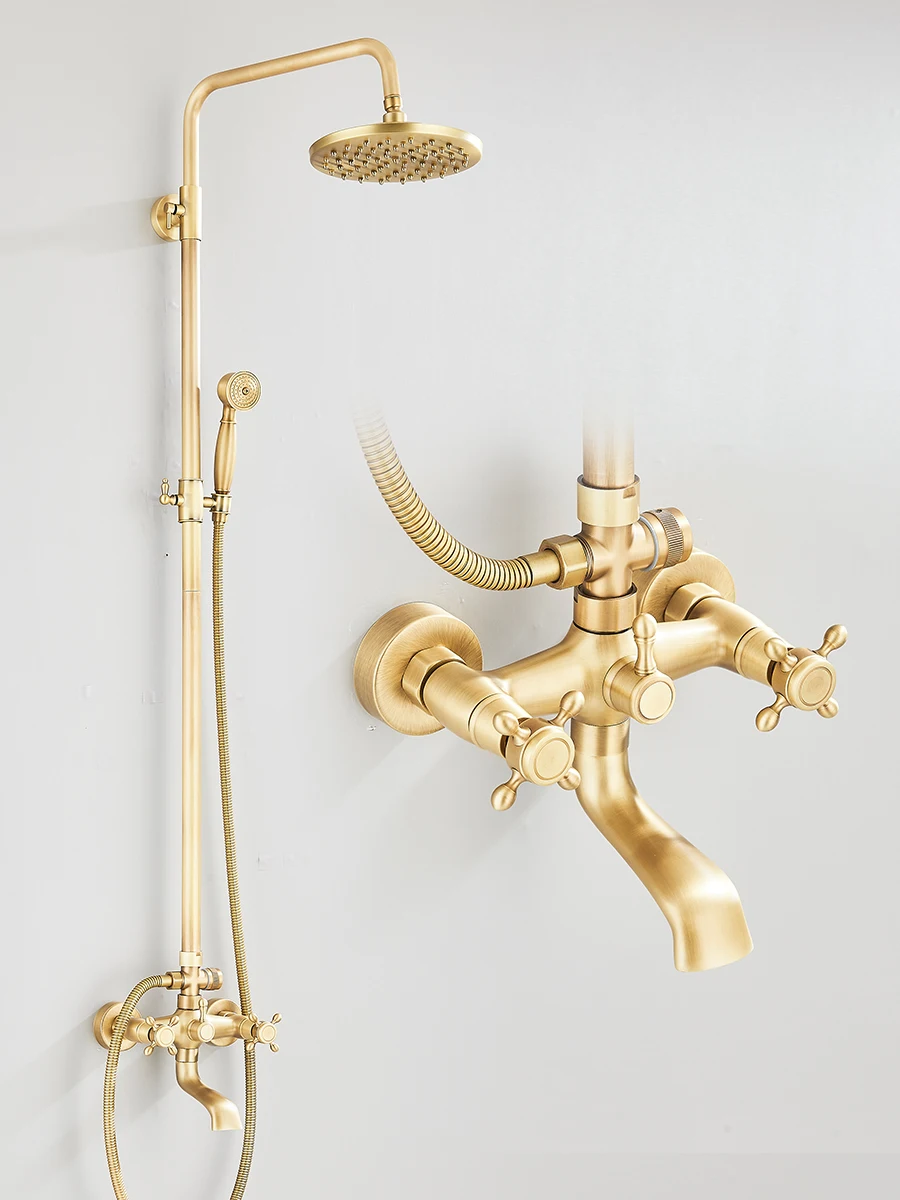 Antique Brass Rainfall Shower With Handheld