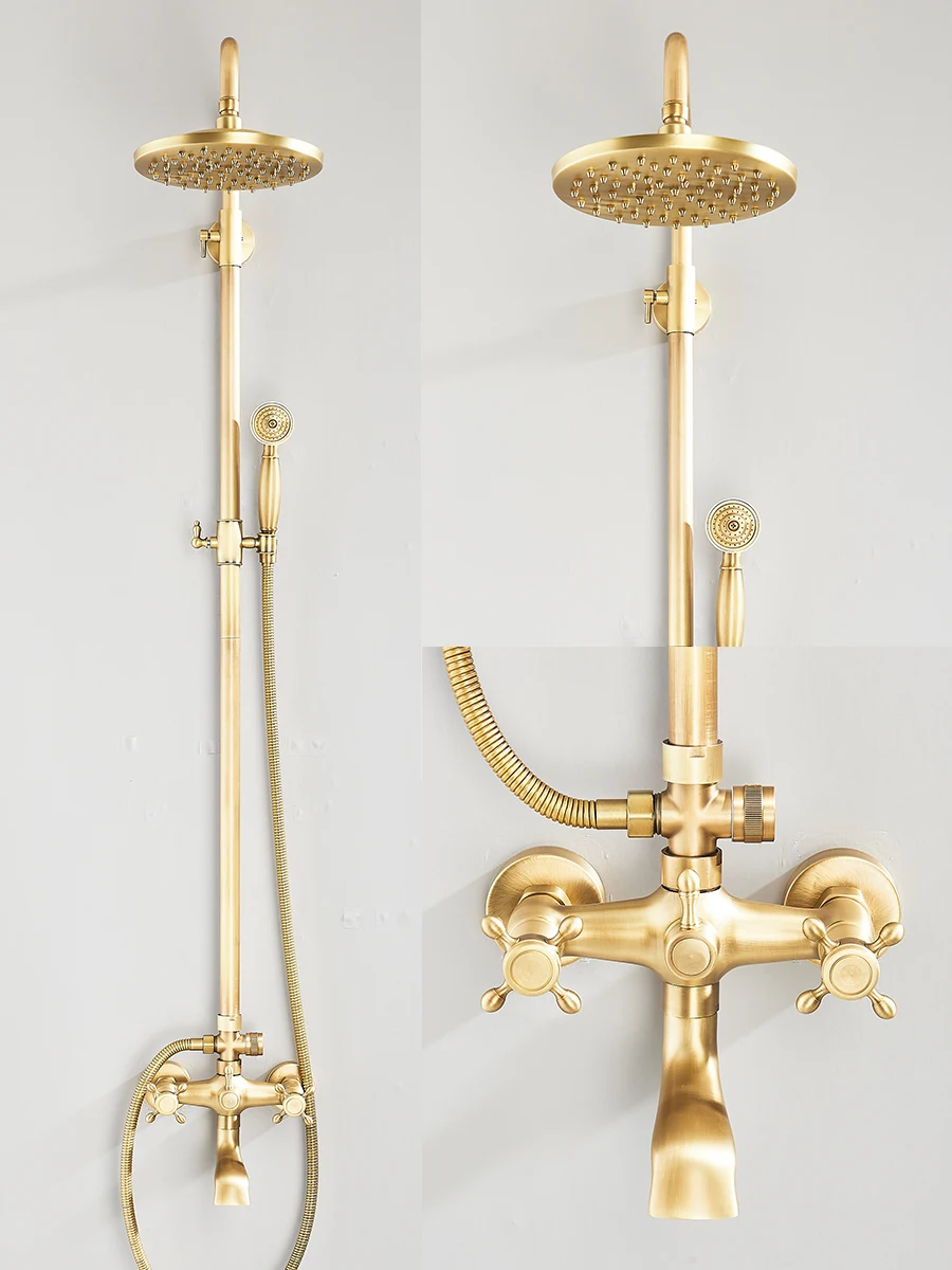 Antique Brass Rainfall Shower With Handheld