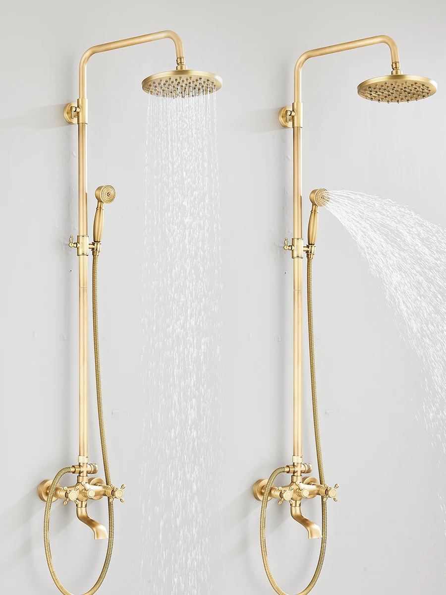 Antique Brass Rainfall Shower With Handheld