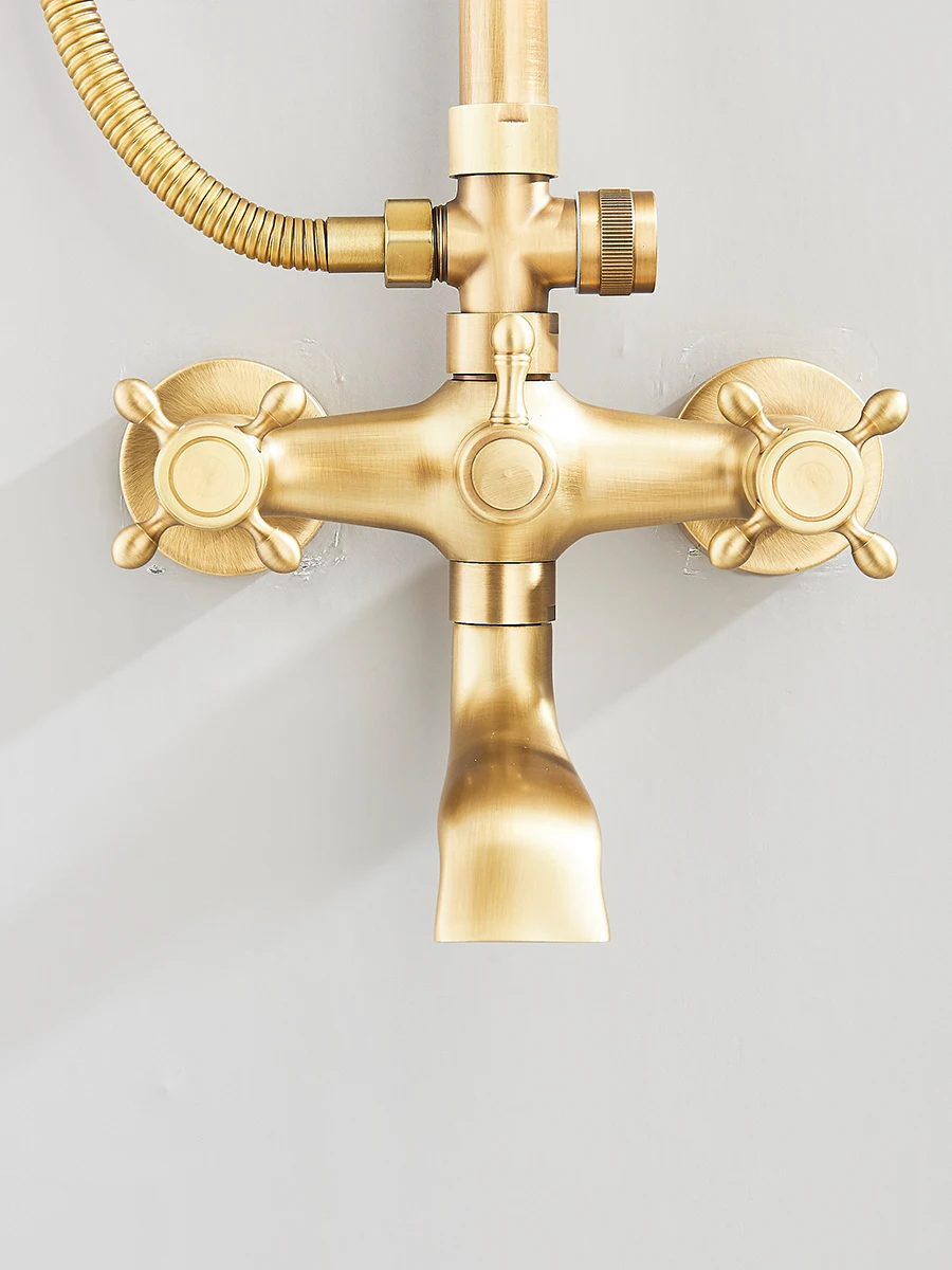 Antique Brass Rainfall Shower With Handheld