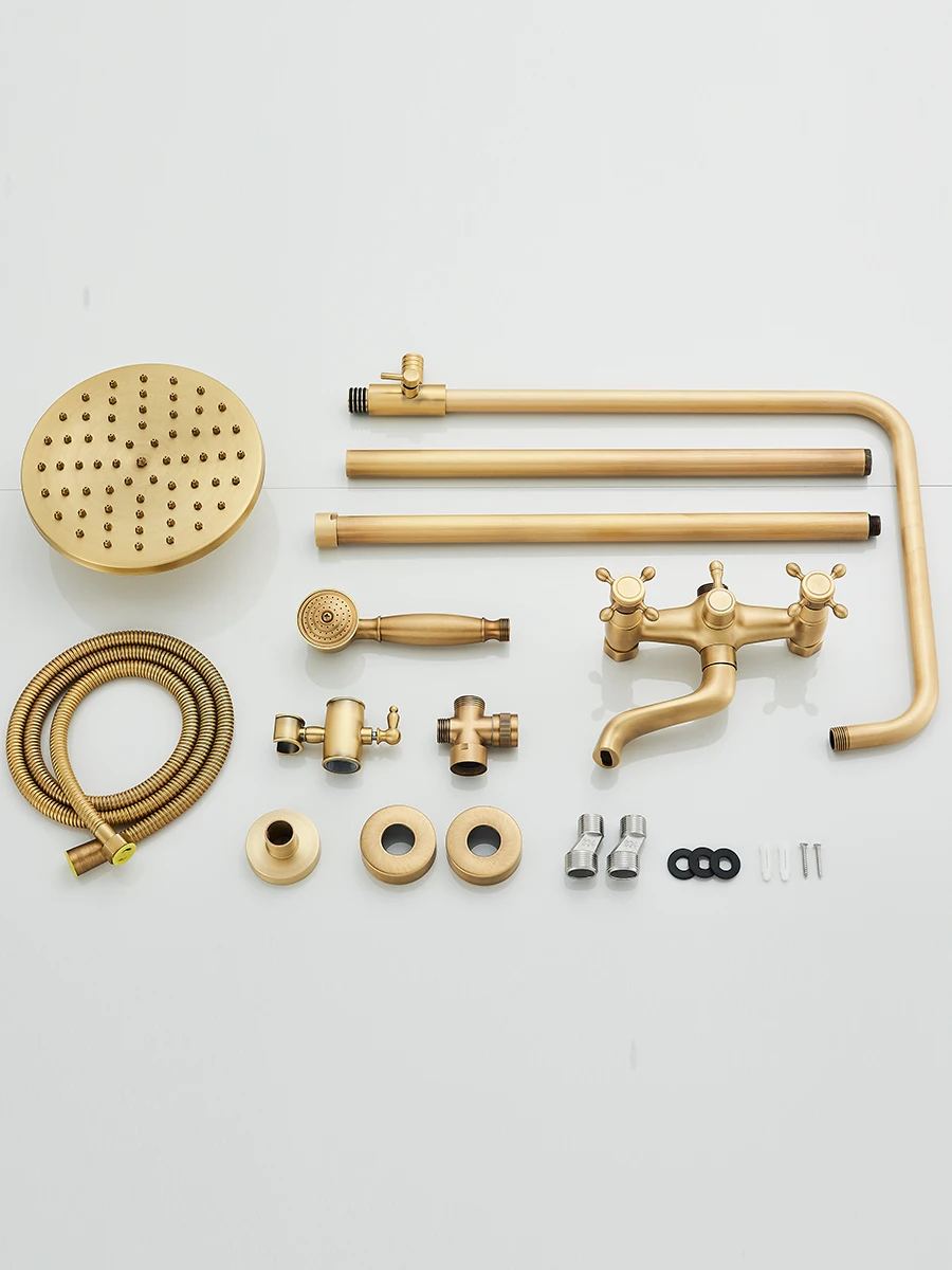 Antique Brass Rainfall Shower With Handheld
