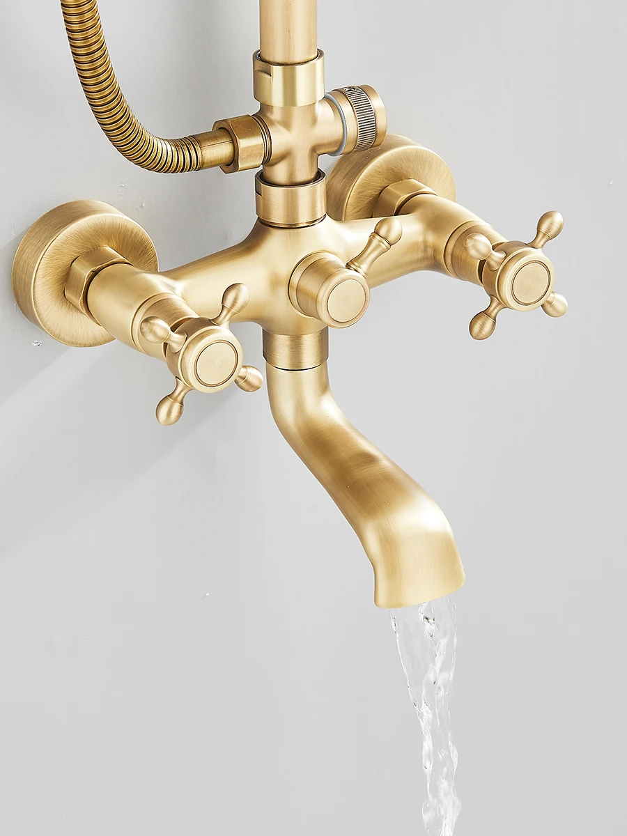 Antique Brass Rainfall Shower With Handheld