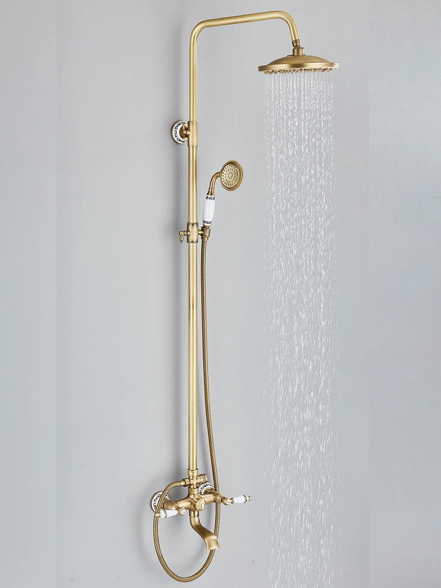 Antique Brass Rainfall Shower With Handheld