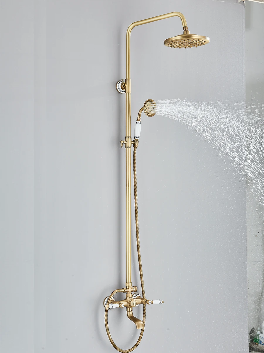 Antique Brass Rainfall Shower With Handheld