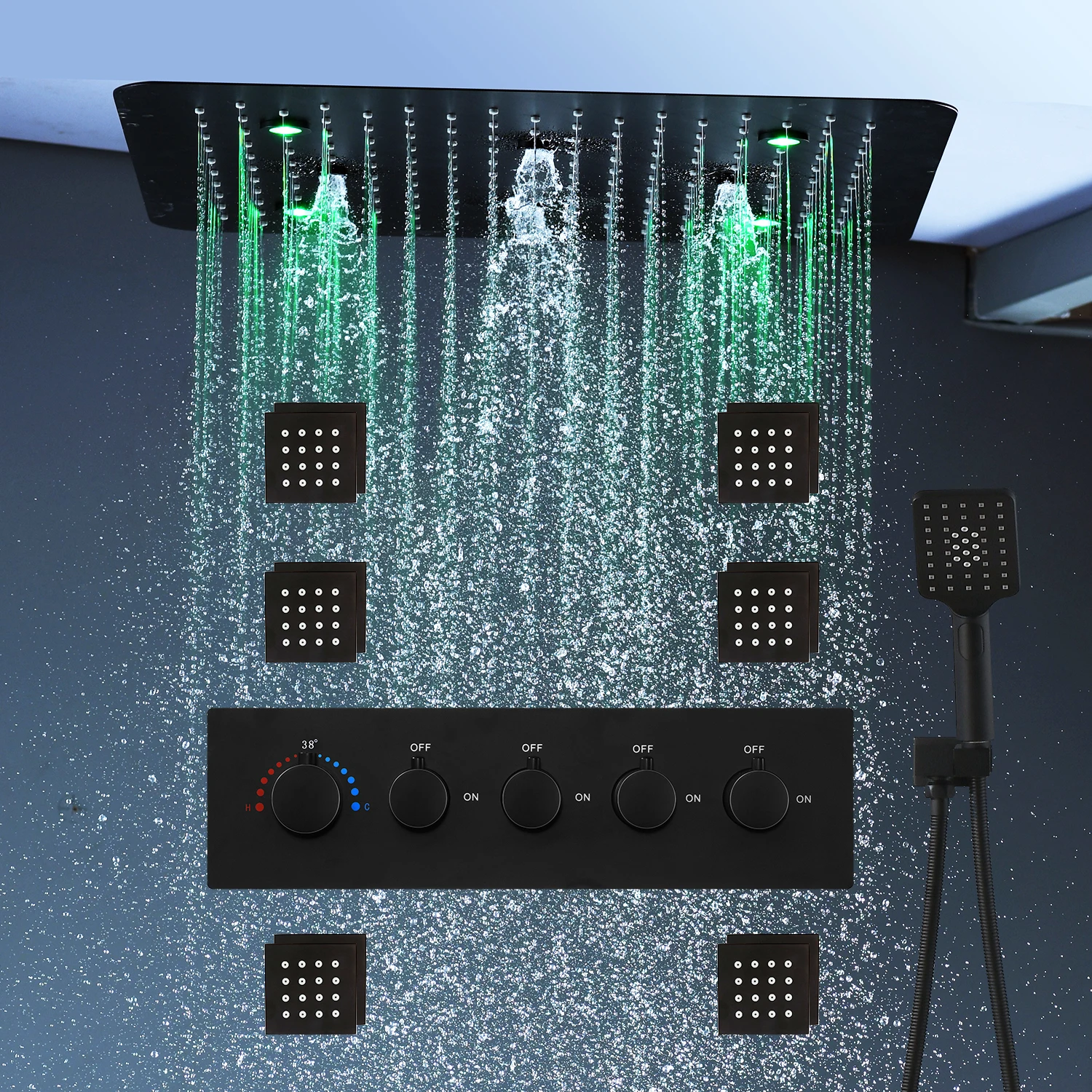 Bathroom 20inch 50x50cm Shower Head Panel Faucet Rain Mist Laterfal Jets Thermostatic Valve Mixer System SPA Massage Set Bathroom 20inch 50x50cm Shower Head Panel Faucet Rain Mist Laterfal Jets Thermostatic Valve Mixer System SPA Massage Set