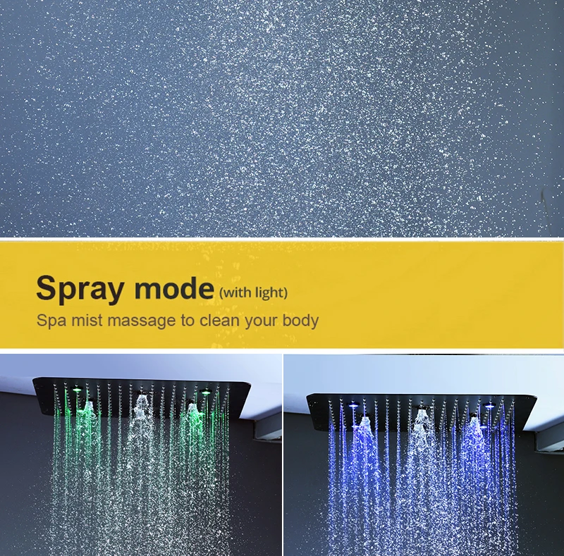 Bathroom 20inch 50x50cm Shower Head Panel Faucet Rain Mist Laterfal Jets Thermostatic Valve Mixer System SPA Massage Set Bathroom 20inch 50x50cm Shower Head Panel Faucet Rain Mist Laterfal Jets Thermostatic Valve Mixer System SPA Massage Set