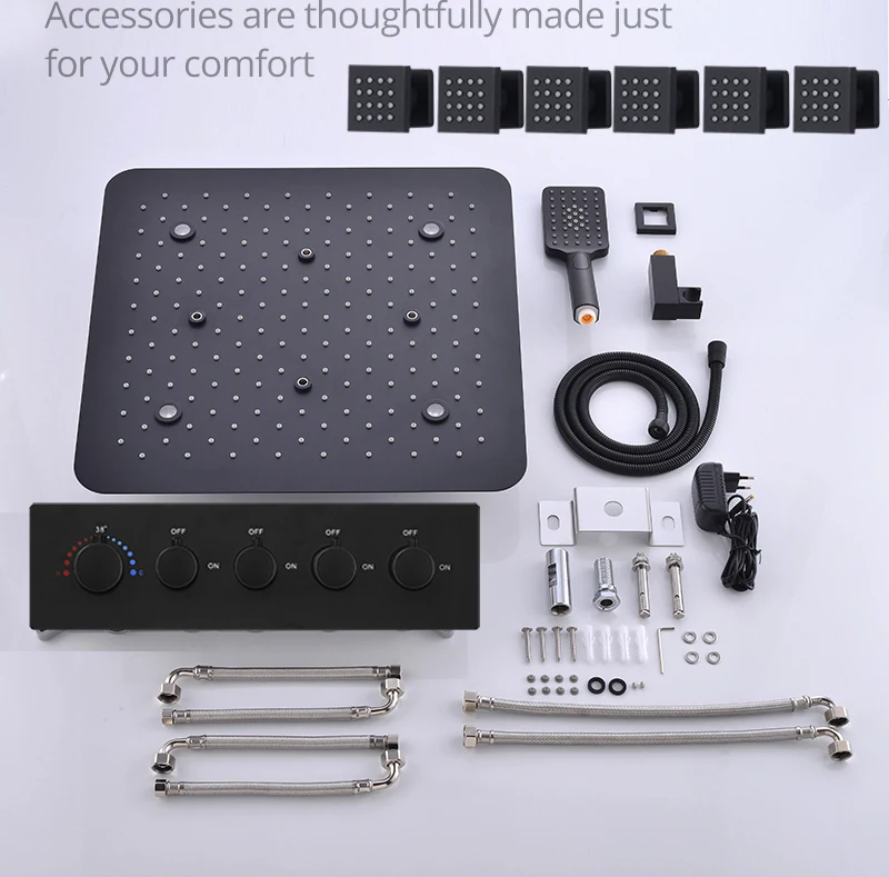 Bathroom 20inch 50x50cm Shower Head Panel Faucet Rain Mist Laterfal Jets Thermostatic Valve Mixer System SPA Massage Set Bathroom 20inch 50x50cm Shower Head Panel Faucet Rain Mist Laterfal Jets Thermostatic Valve Mixer System SPA Massage Set