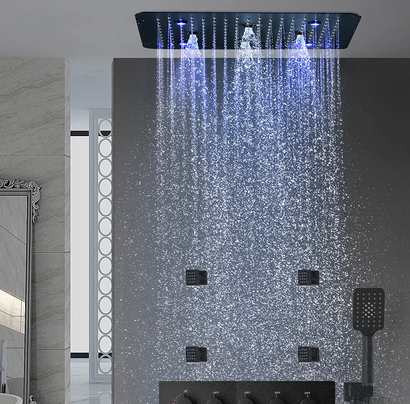 Bathroom 20inch 50x50cm Shower Head Panel Faucet Rain Mist Laterfal Jets Thermostatic Valve Mixer System SPA Massage Set Bathroom 20inch 50x50cm Shower Head Panel Faucet Rain Mist Laterfal Jets Thermostatic Valve Mixer System SPA Massage Set