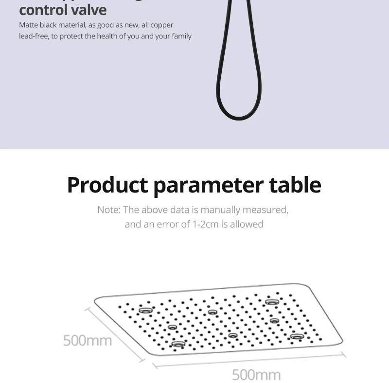 Bathroom 20inch 50x50cm Shower Head Panel Faucet Rain Mist Laterfal Jets Thermostatic Valve Mixer System SPA Massage Set Bathroom 20inch 50x50cm Shower Head Panel Faucet Rain Mist Laterfal Jets Thermostatic Valve Mixer System SPA Massage Set