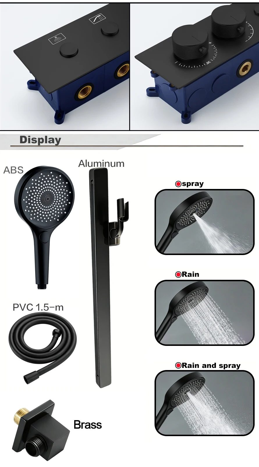 Qlonn Bathroom Smart Shower Set LED Lighting  Embedded Ceiling 1200*200mm Shower Head 4 Functions Thermostat Flow Divider Valve
