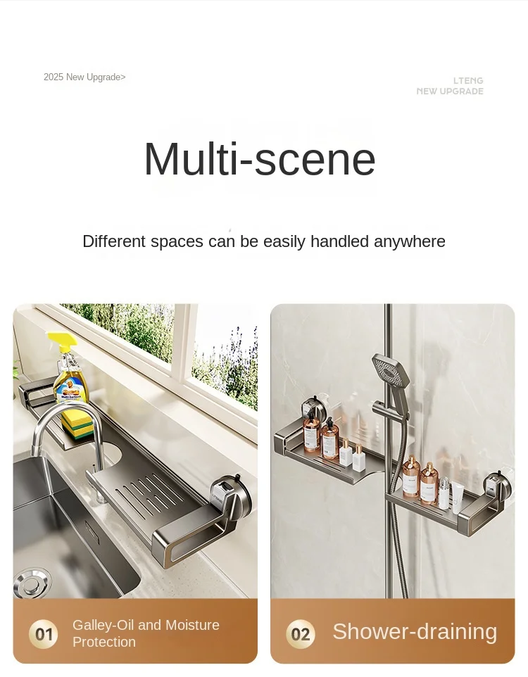 Bathroom Storage Suction Cup Shelves, Non-perforated Installation, Kitchen, Laundry Sink Multi-scene Application Bathroom Storage Suction Cup Shelves, Non-perforated Installation, Kitchen, Laundry Sink Multi-scene Application