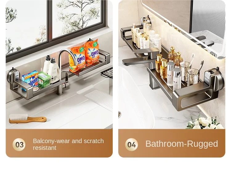 Bathroom Storage Suction Cup Shelves, Non-perforated Installation, Kitchen, Laundry Sink Multi-scene Application Bathroom Storage Suction Cup Shelves, Non-perforated Installation, Kitchen, Laundry Sink Multi-scene Application
