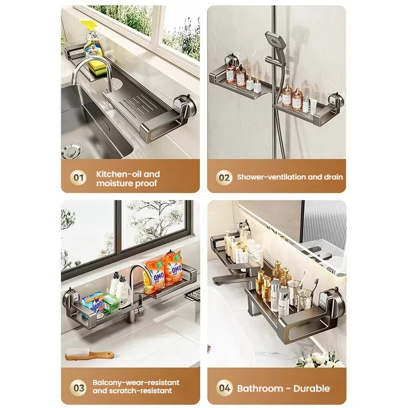 Bathroom Storage Suction Cup Shelves, Non-perforated Installation, Kitchen, Laundry Sink Multi-scene Application Bathroom Storage Suction Cup Shelves, Non-perforated Installation, Kitchen, Laundry Sink Multi-scene Application