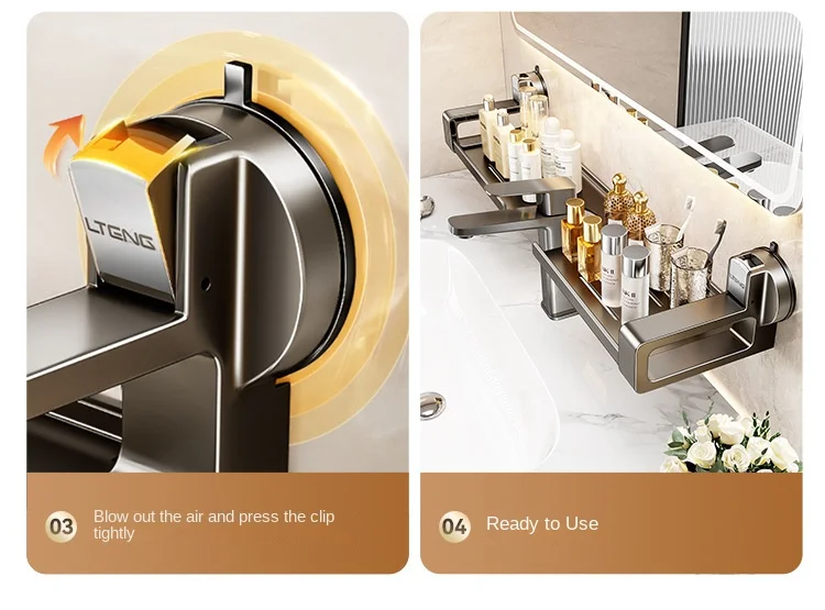 Bathroom Storage Suction Cup Shelves, Non-perforated Installation, Kitchen, Laundry Sink Multi-scene Application