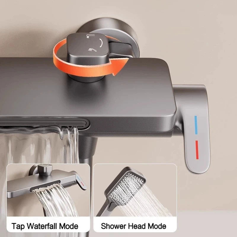Bathroom Waterfall Bathtub Faucet With Hand-held Shower Head Wall Mounted Hot and Cold Mixer Tap Shower Set Single Handle