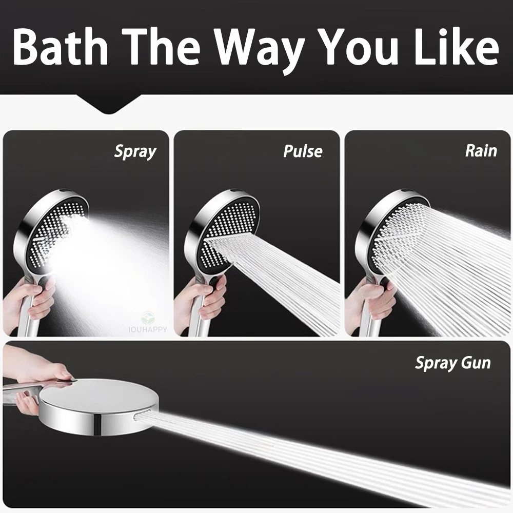 Black 15CM Big Panel 4 Modes Pressure Boost Shower Head