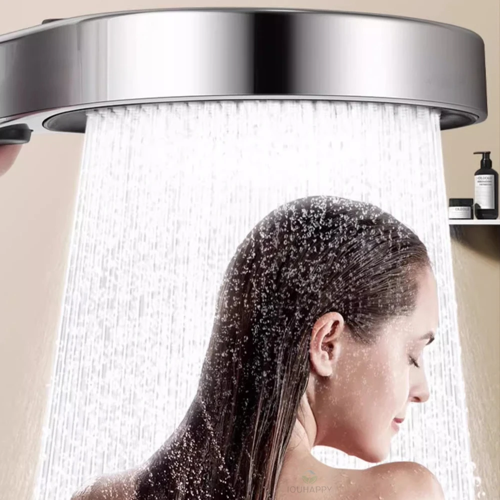 Black 15CM Big Panel 4 Modes Pressure Boost Shower Head