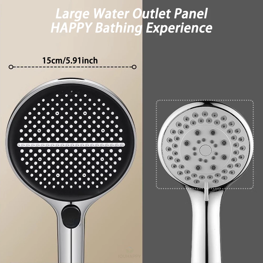 Black 15CM Big Panel 4 Modes Pressure Boost Shower Head