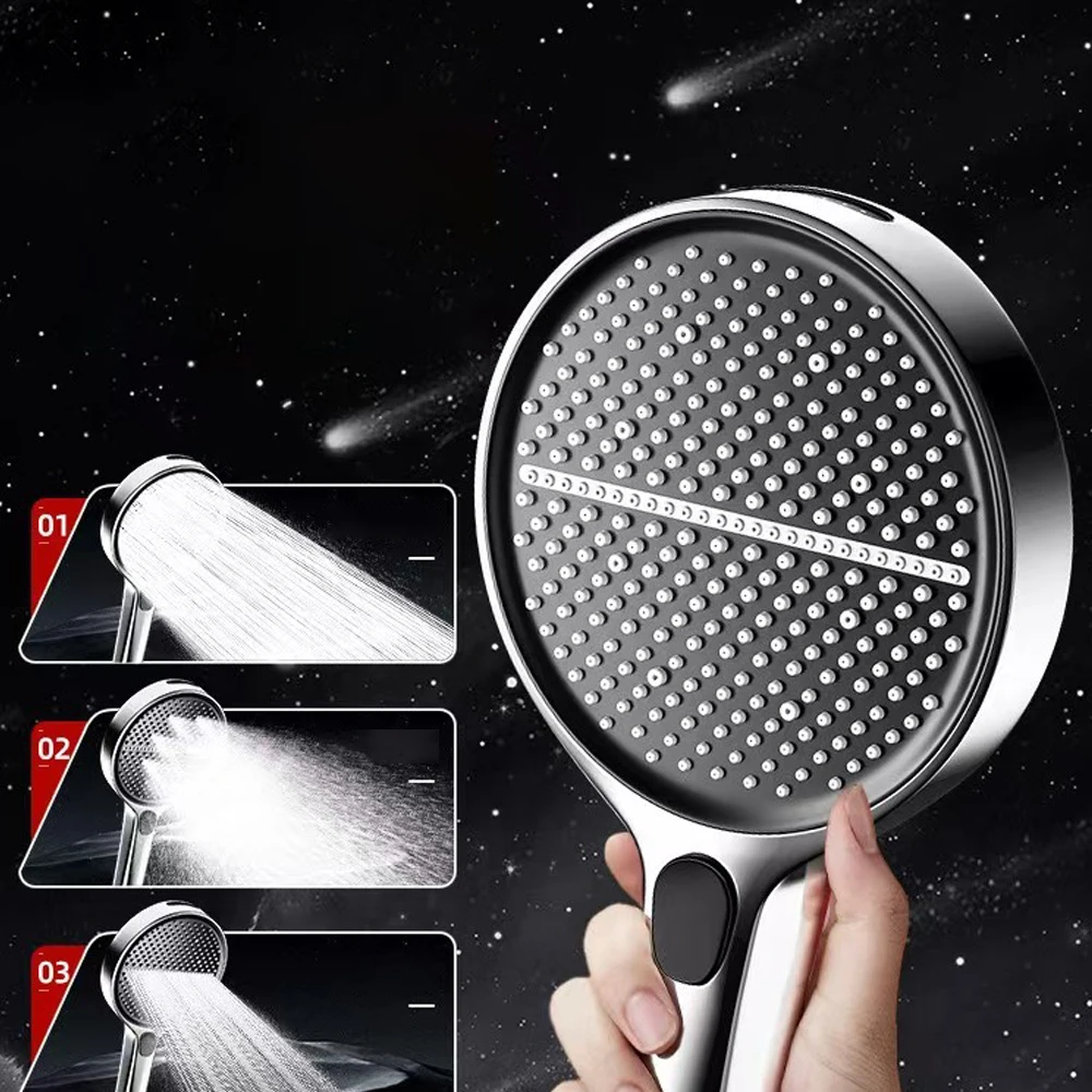 Black 15CM Big Panel 4 Modes Pressure Boost Shower Head