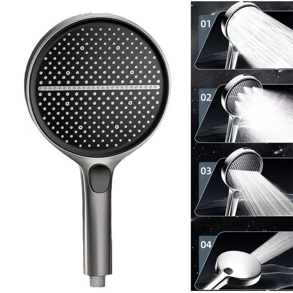Black 15CM Big Panel 4 Modes Pressure Boost Shower Head