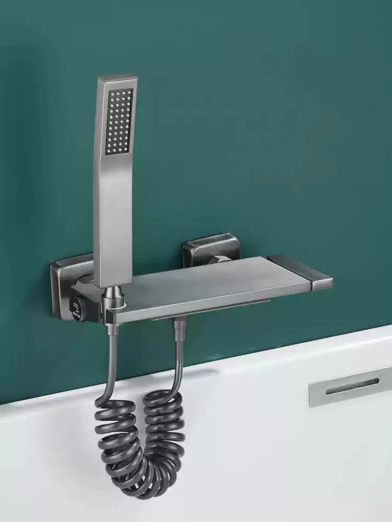Brushed Gold Waterfall Bathtub Shower Faucet Set