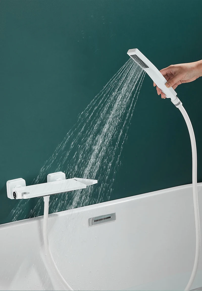 Brushed Gold Waterfall Bathtub Shower Faucet Set
