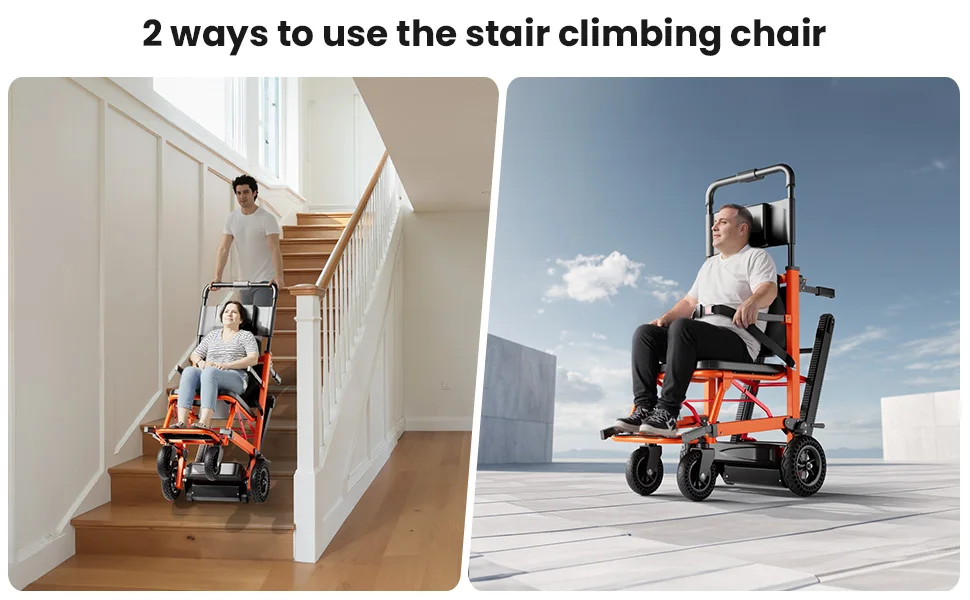 Climbing Wheelchair with Adjustable Backrest & Arms - Heavy Duty Assist Track Stair Chair